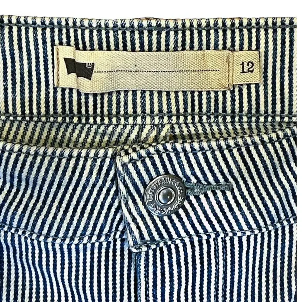LEVI'S Denim Blue Jean Long Pinstriped Bermuda Length Shorts ~ Women's Size 12